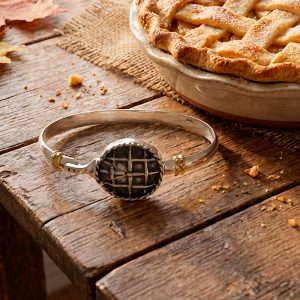 Sterling silver 6MM Width Pie Bracelet with 14 Karat Solid Yellow Gold Heart