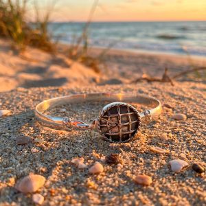 Sterling Silver 8MM Width Pie Bracelet with Sterling Silver Heart Trim